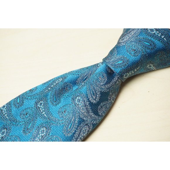 Canali 1934 CURRENT Teal Blue Silver Paisley 100% Silk Tie Made in Italy